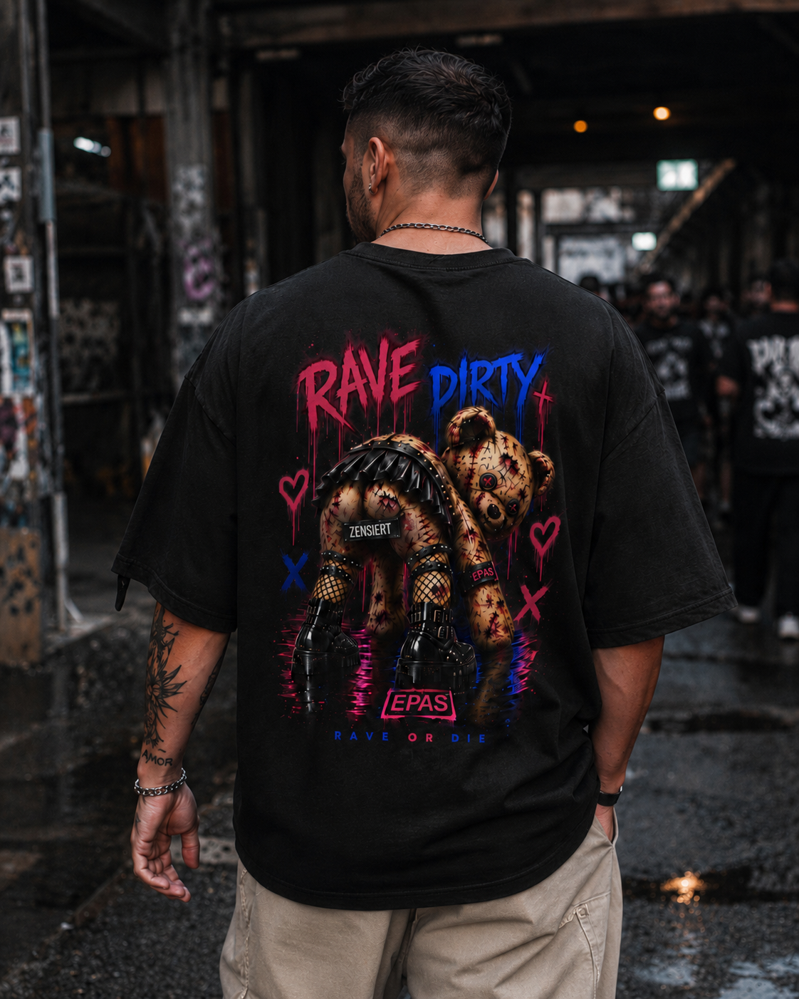 Rave Dirty Oversized Tee — Neon Teddy Graphic Festival T-Shirt