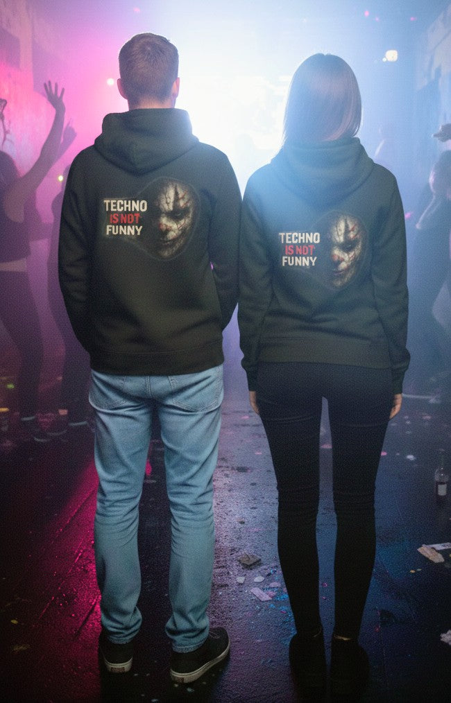 Techno Is Not Funny Hoodie — Edgy Goth Rave Graphic Pullover