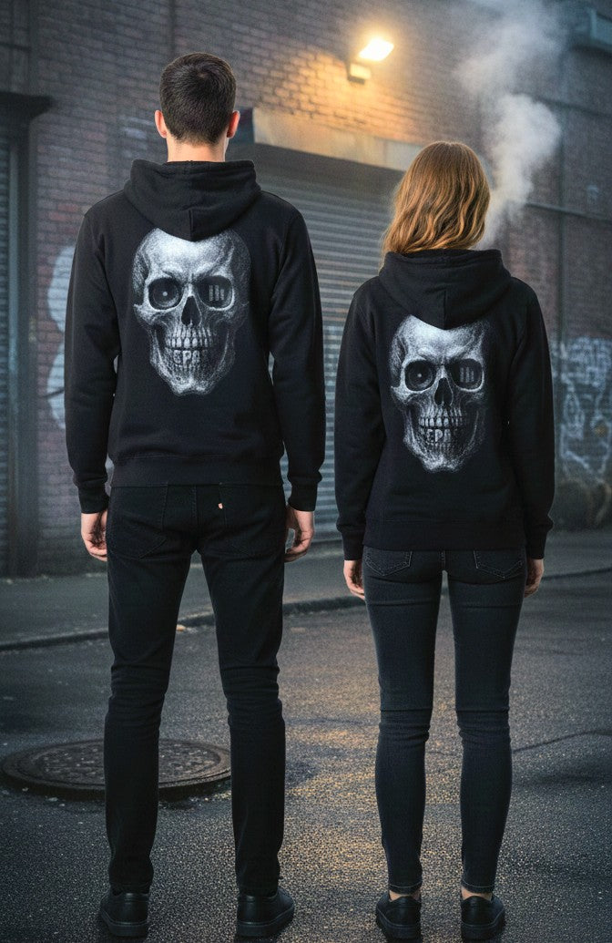 Skull Graphic Hoodie — Dark Vintage Skull Back Print