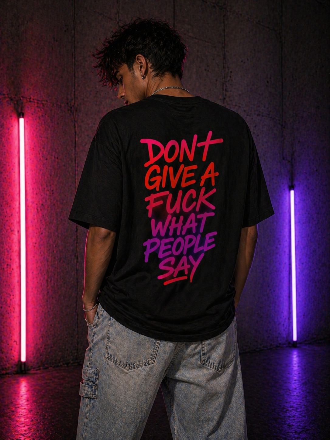 Graphic Tee — "Don't Give a F*** What People Say" Oversized Streetwear