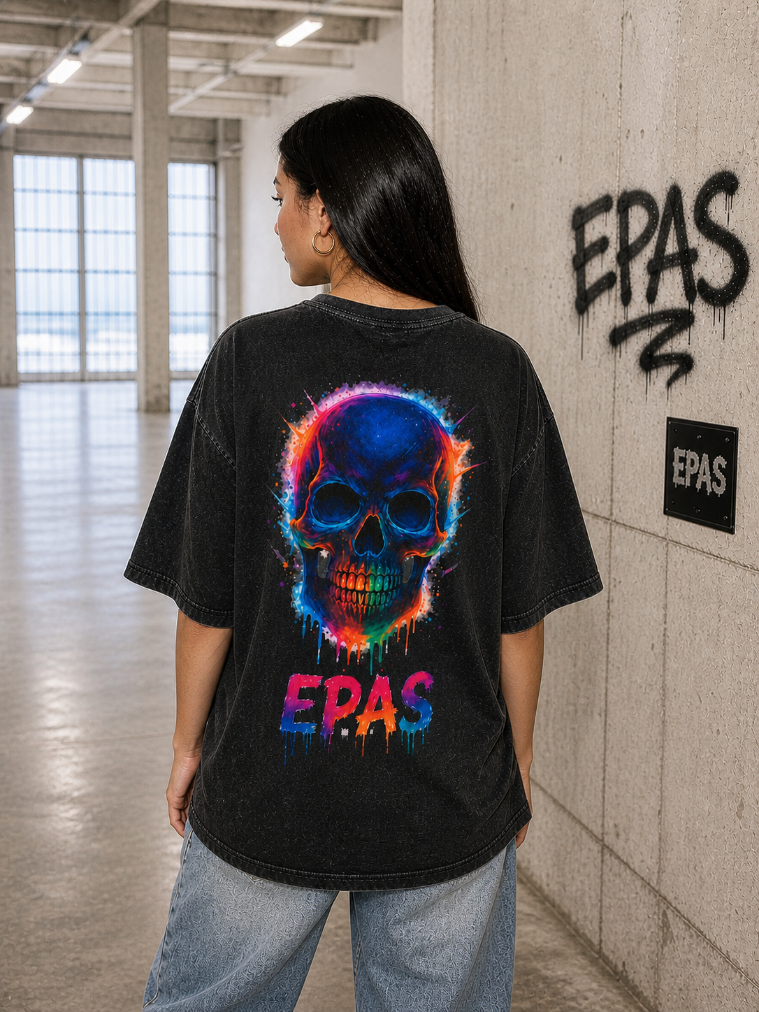 Colorful Skull Graphic Tee, Rave Wear, Festival Shirt, Edgy Streetwear, Unisex Oversized T-Shirt