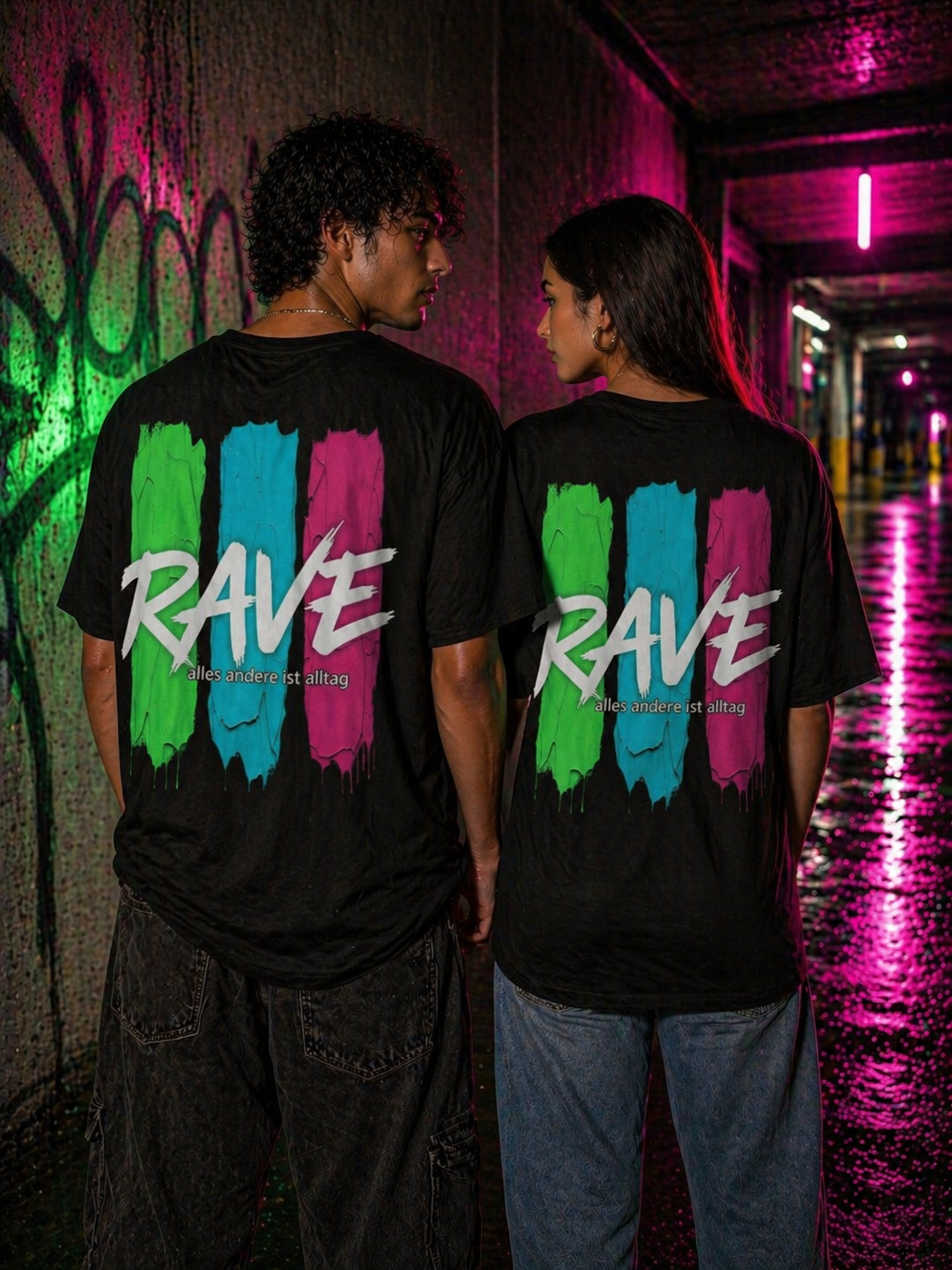 Rave Paint-Stripe Oversized Tee