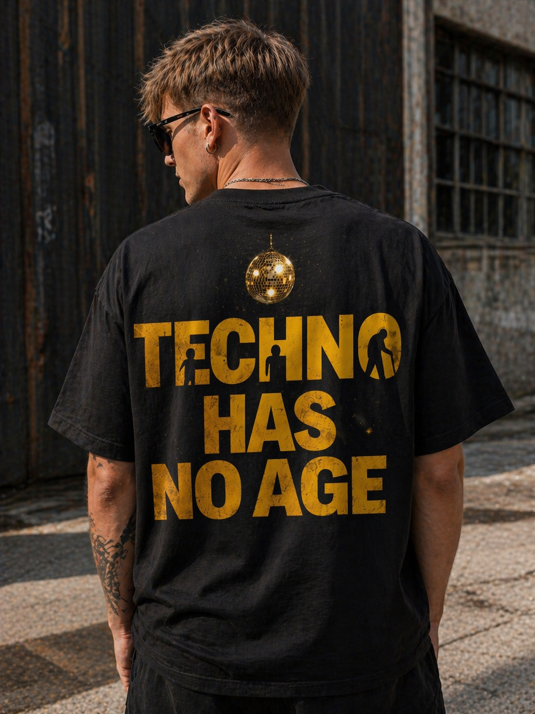 Techno Has No Age Tee - Vintage Gold DJ Music Graphic T-Shirt