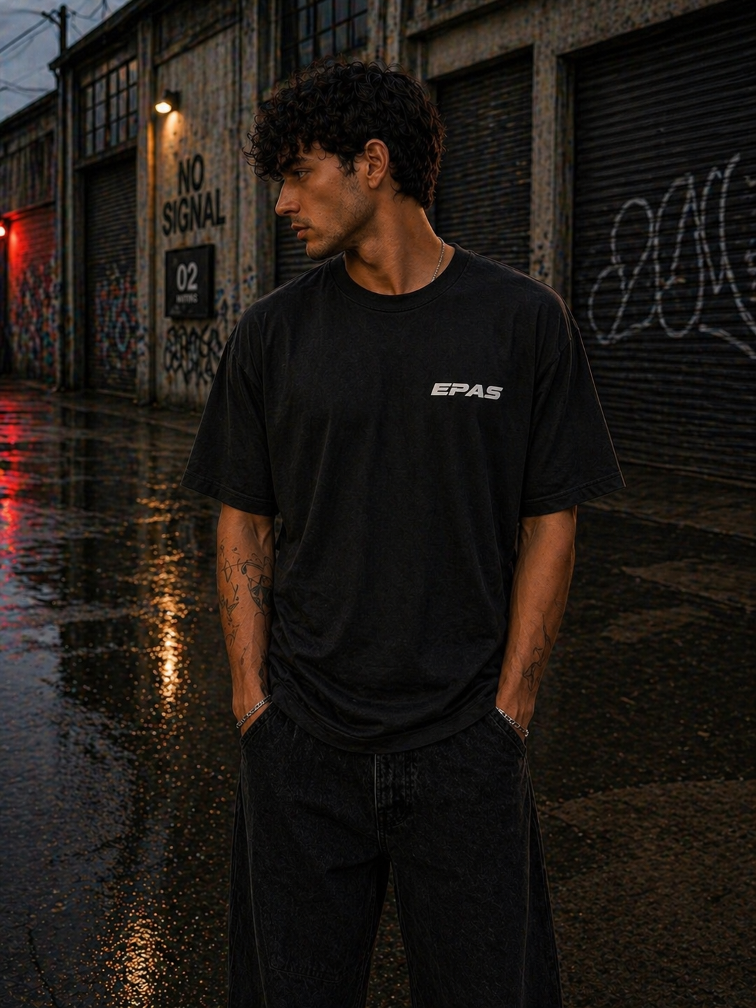 Oversized Tee — Dark Grunge Teddy Bear with Rainbow Chest