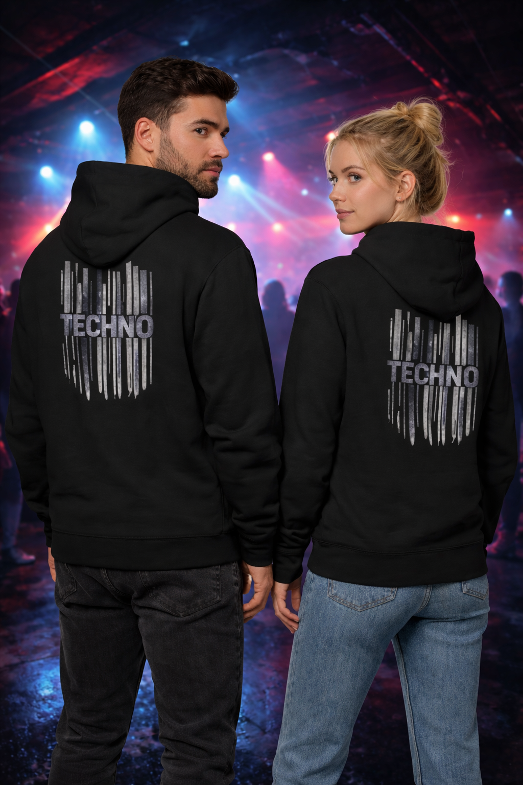 Techno Graphic Hoodie — Minimal Rave Pullover with "TECHNO" Backprint
