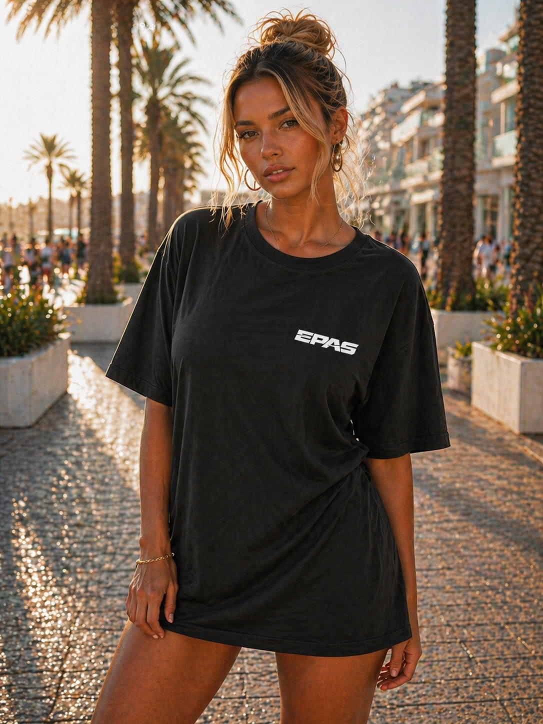 Oversize Tee — Neon Smiley Face Galaxy Graphic