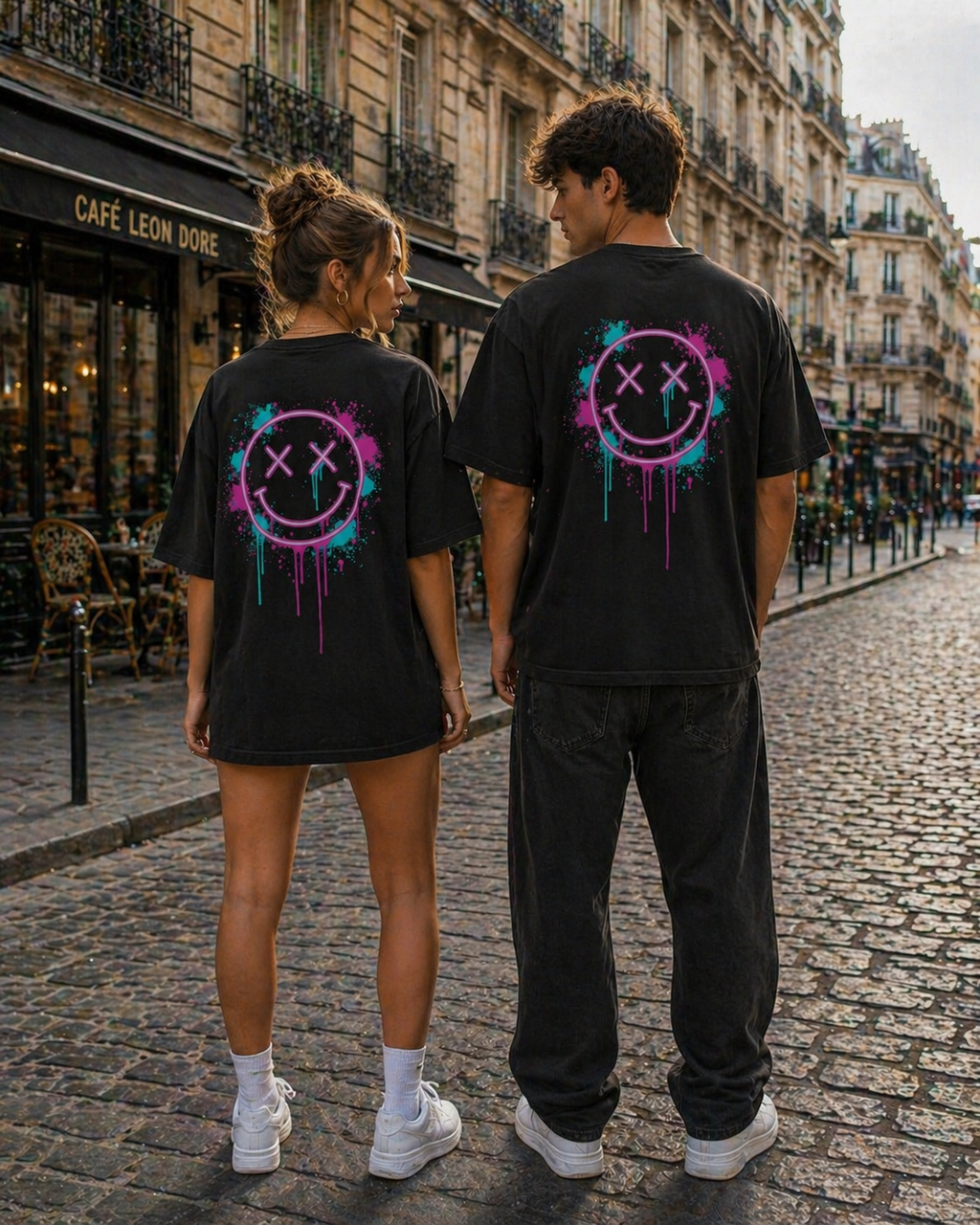 Oversized Tee — Neon Drip Smiley Graphic Tee