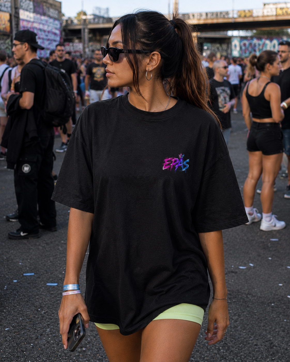 Oversized Tee — Distressed Punk Teddy "3 Stage Wall" Graphic