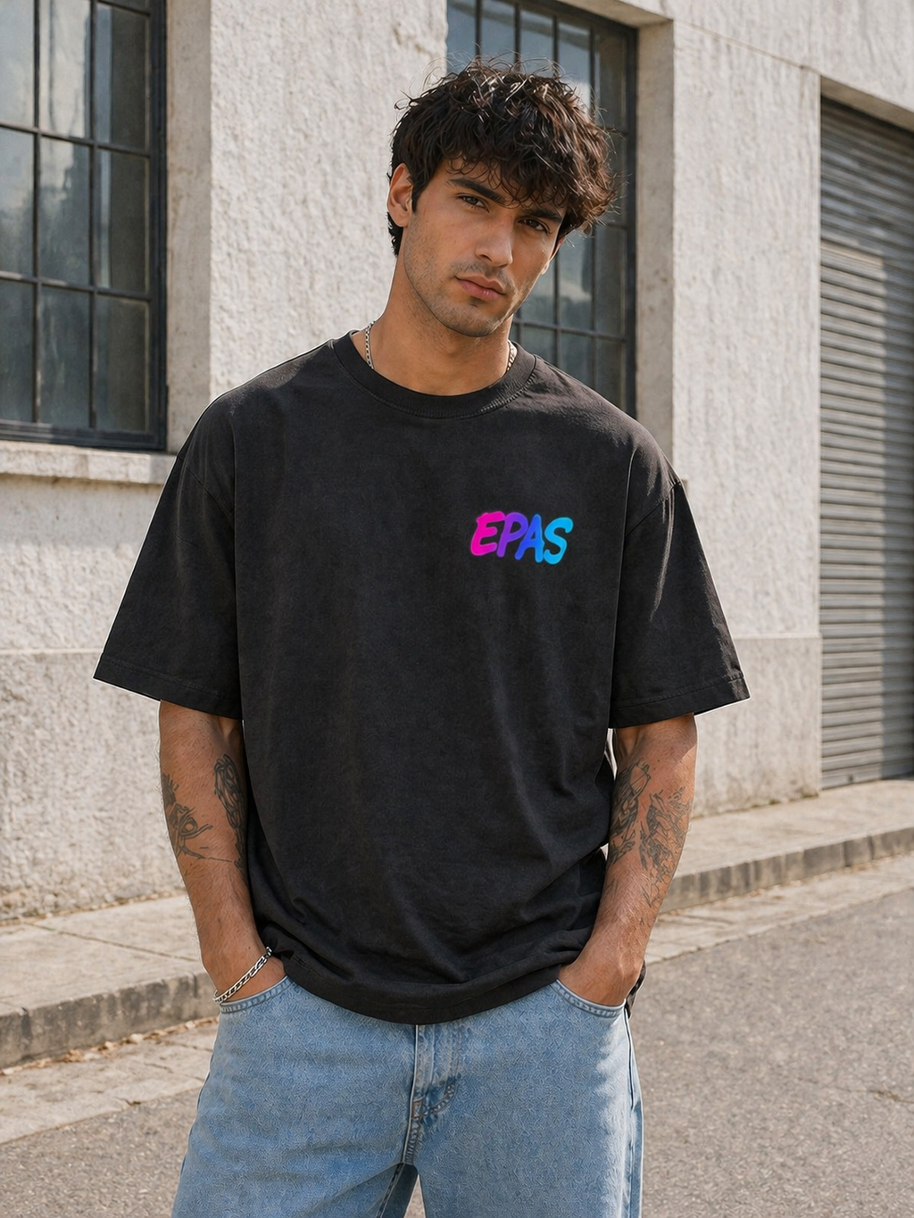 Oversize Tee — "Schritte Werden Im Club Gesammelt" Neon Sneaker Graphic