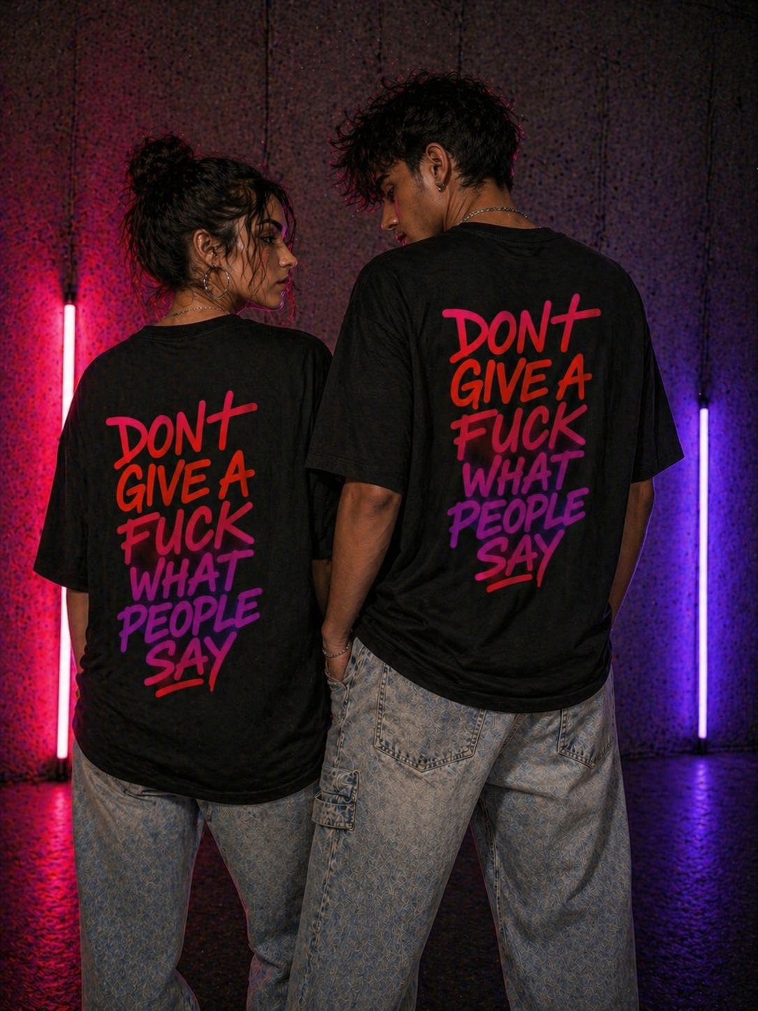 Graphic Tee — "Don't Give a F*** What People Say" Oversized Streetwear