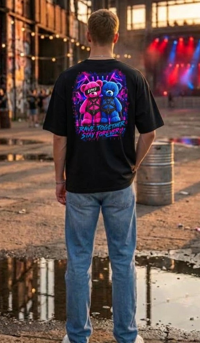 Rave Bears Graphic Tee — "Rave Together Stay Forever" Oversized T‑Shirt
