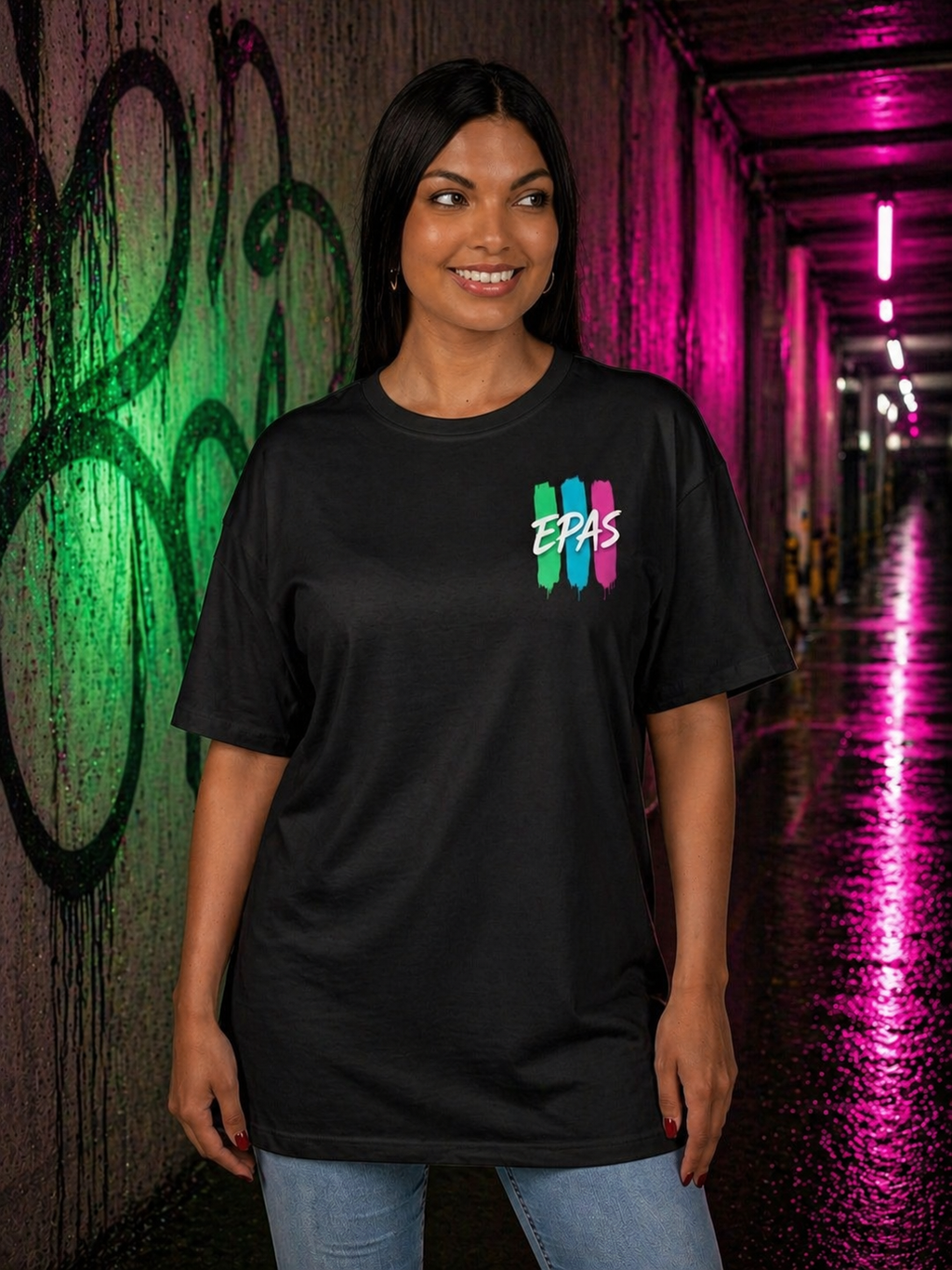 Rave Paint-Stripe Oversized Tee
