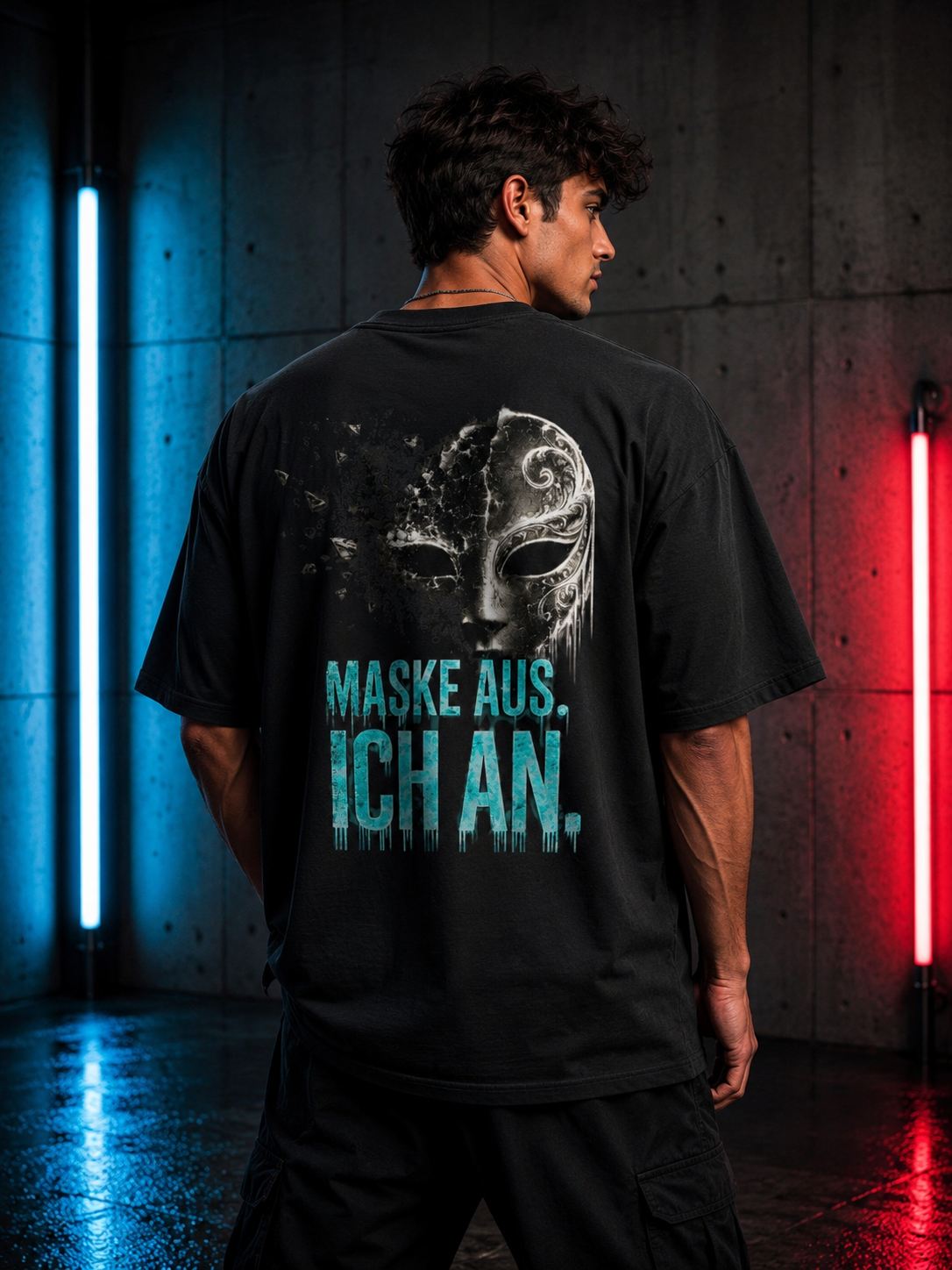 Graphic Tee — 'Maske Aus, Ich An' Mask Design