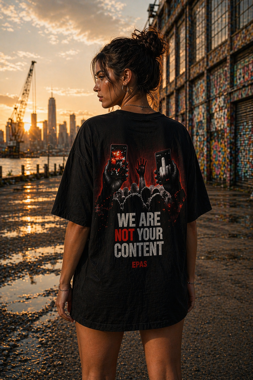 Oversized Tee — "We Are Not Your Content" Social Justice Graphic Shirt