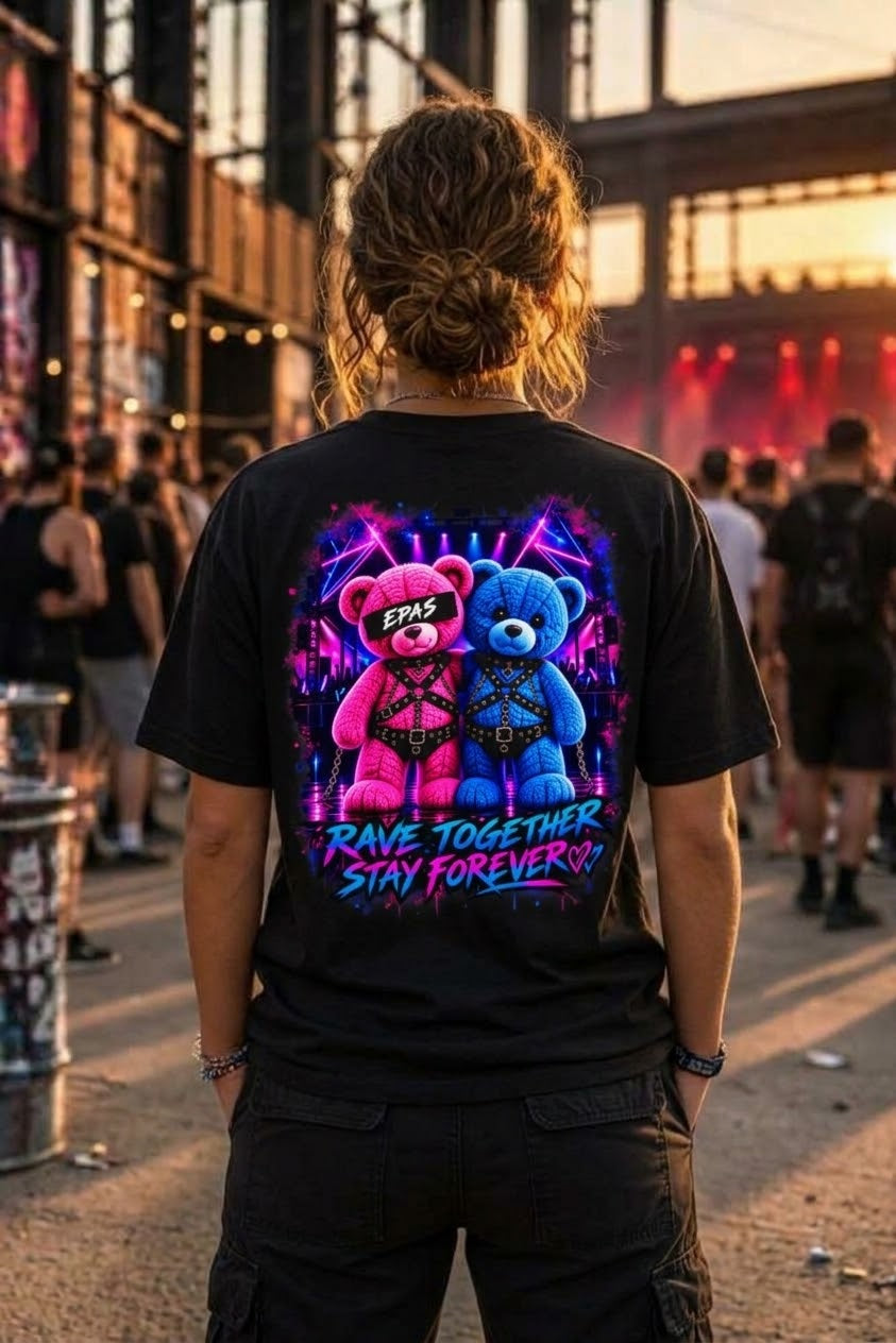 Rave Bears Graphic Tee — "Rave Together Stay Forever" Oversized T‑Shirt