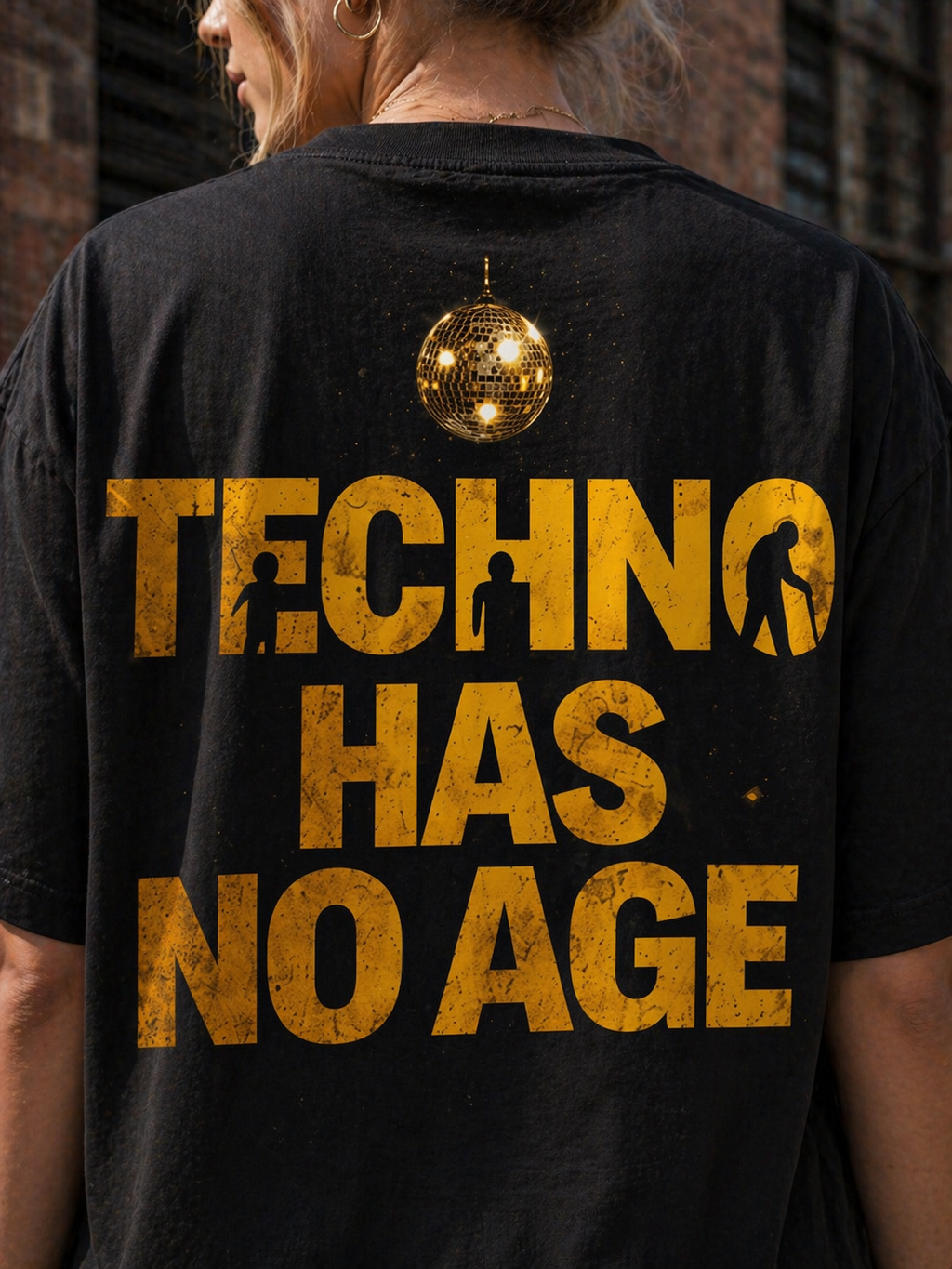 Techno Has No Age Tee - Vintage Gold DJ Music Graphic T-Shirt
