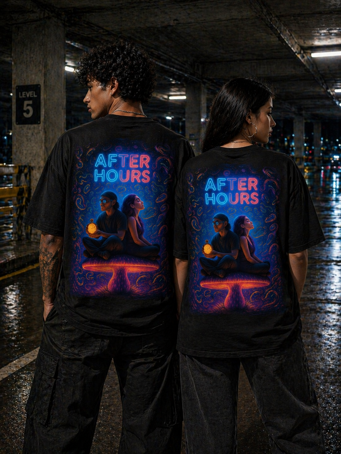 After Hours Graphic Tee — Retro Neon 'EPAS' Chest Logo, Late-Night Vibes