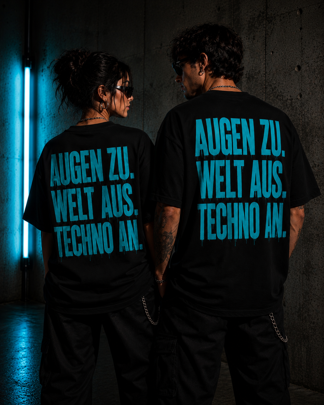 T-Shirt — 'Augen Zu. Welt Aus. Techno An.' Oversized Techno Graphic Tee