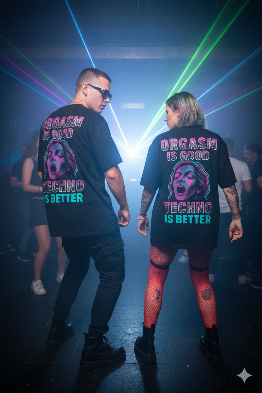 Unisex Rave Tee - Orgasm is Good, Techno is Better, Festival Shirt, Dancewear, Club Apparel, Gift for Ravers, Music Lovers