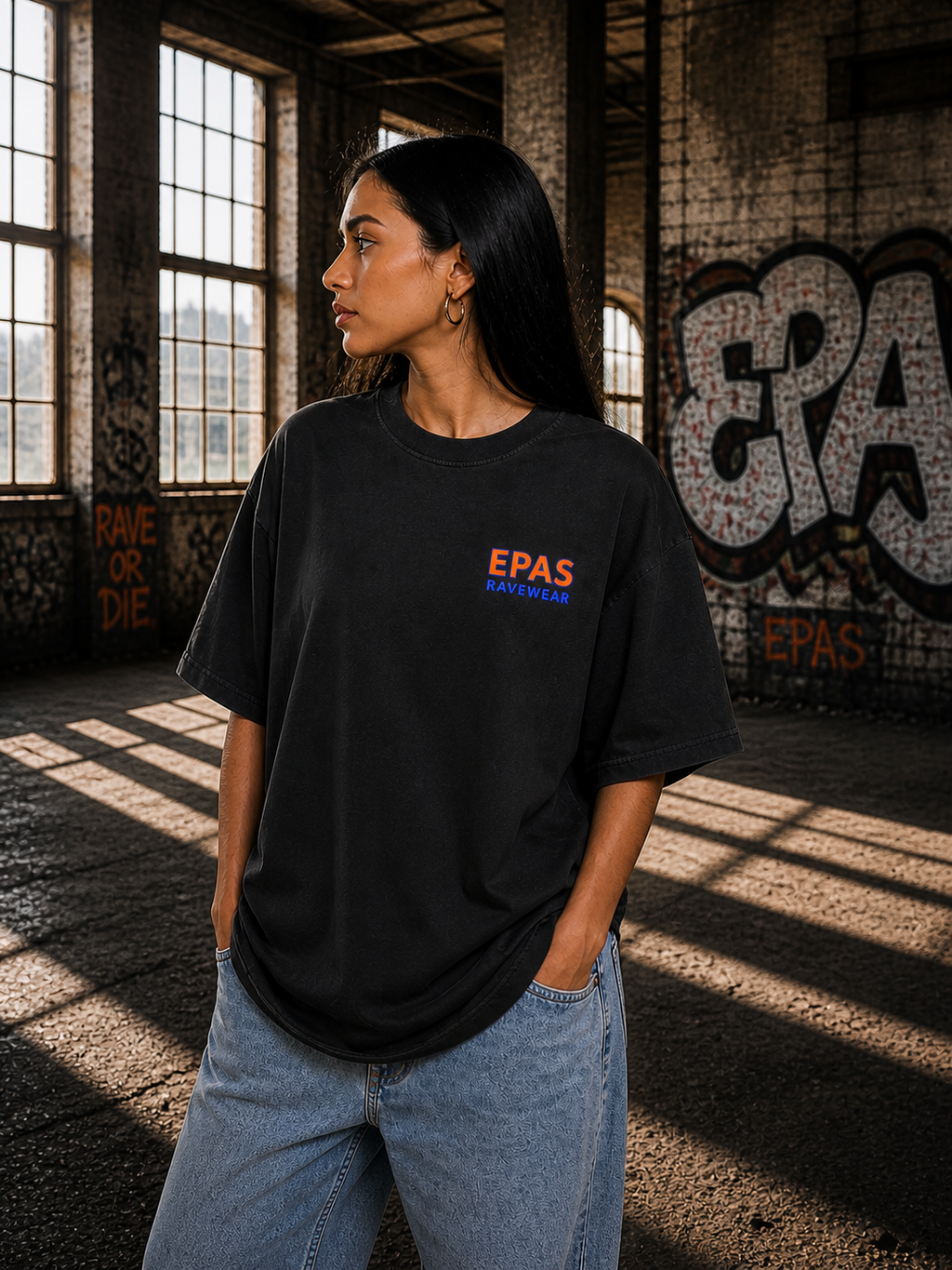 Trendy Rave Oversized Tee - EPAS Ravewear, Party Apparel, Festival Shirt, Unisex Graphic Tee, Dance Event Outfit