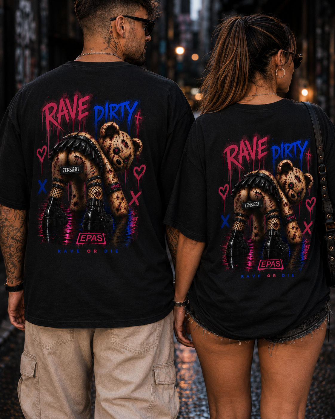 Rave Dirty Oversized Tee — Neon Teddy Graphic Festival T-Shirt