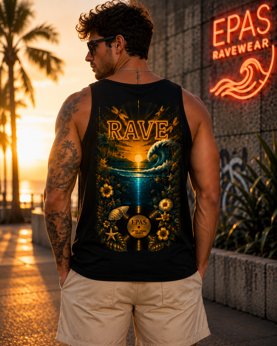 Sunset Vinyl Tank Top — Tropical Record Beach Graphic