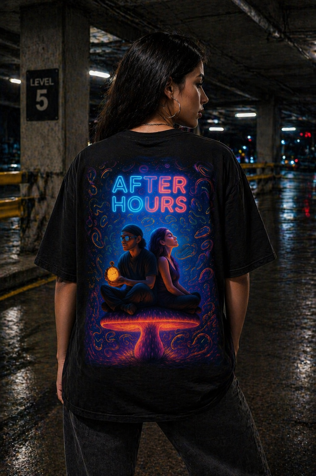 After Hours Graphic Tee — Retro Neon 'EPAS' Chest Logo, Late-Night Vibes