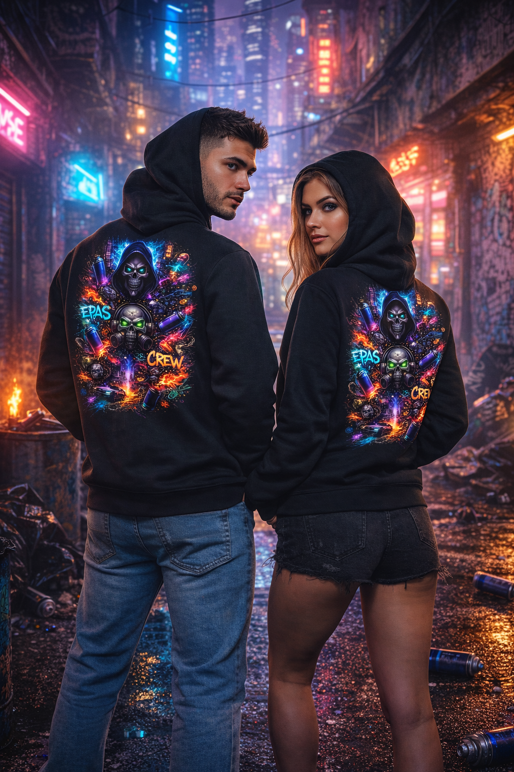 Hoodie - Neon Grim Reaper Street Art Crew Graphic Pullover