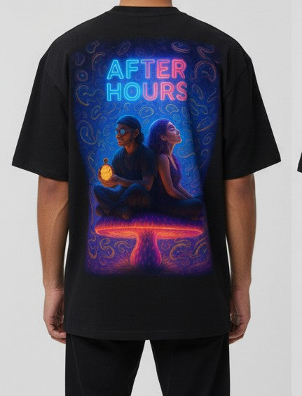 After Hours Graphic Tee — Retro Neon 'EPAS' Chest Logo, Late-Night Vibes