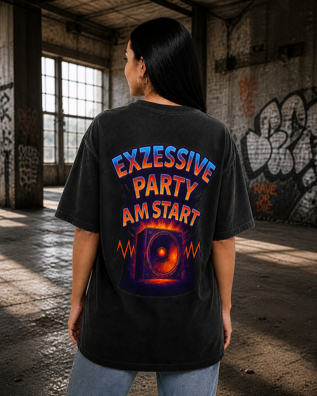 Trendy Rave Oversized Tee - EPAS Ravewear, Party Apparel, Festival Shirt, Unisex Graphic Tee, Dance Event Outfit