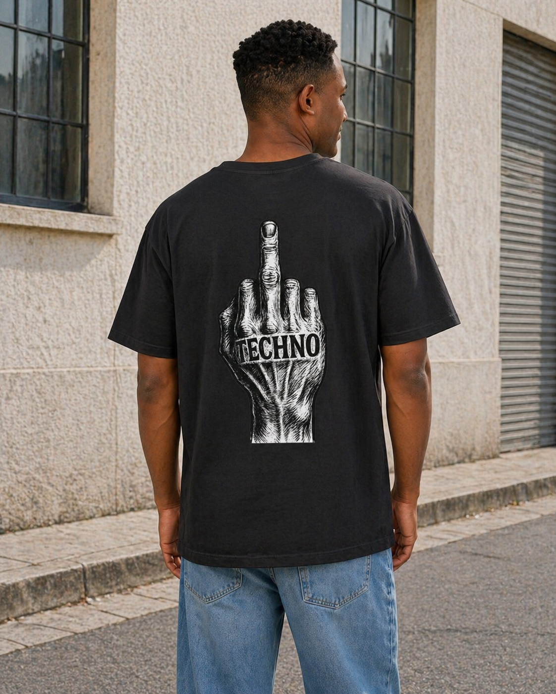 Techno Middle Finger Tee — EPAS Graphic Oversized T-Shirt