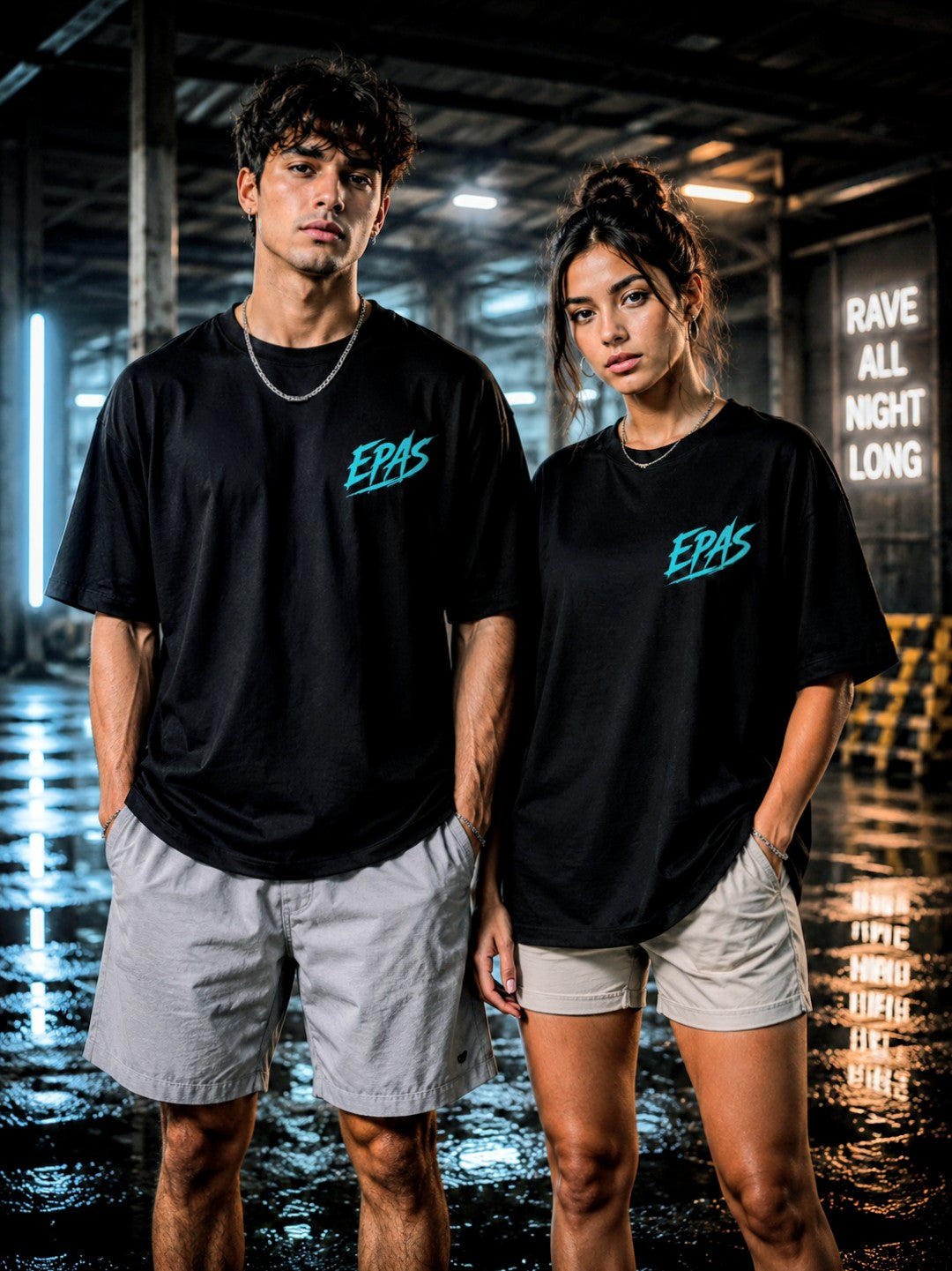 T-Shirt — 'EPAS' Neon Script & German Text Back: "Manchmal ist Tanzen die Antwort: 130 BPM"
