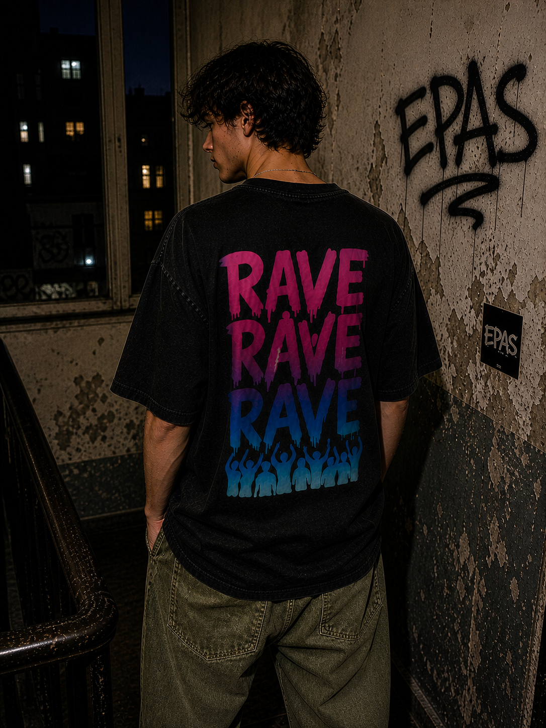 Rave-Inspired Oversize Tee - EPAS Collection, Music Festival Shirt, Unisex Graphic Tee, Streetwear, Party Attire, Rave Wear
