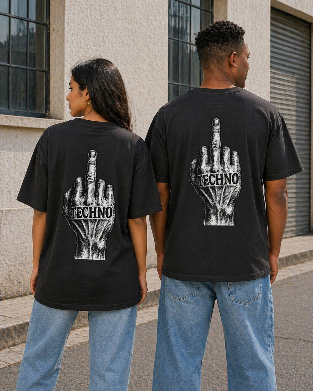 Techno Middle Finger Tee — EPAS Graphic Oversized T-Shirt
