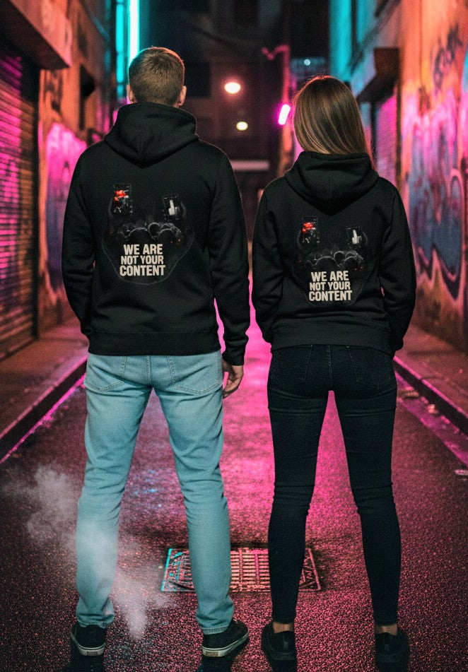 Protest Photo Hoodie - "We Are Not Your Content" Statement Pullover