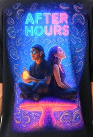 After Hours Graphic Tee — Retro Neon 'EPAS' Chest Logo, Late-Night Vibes