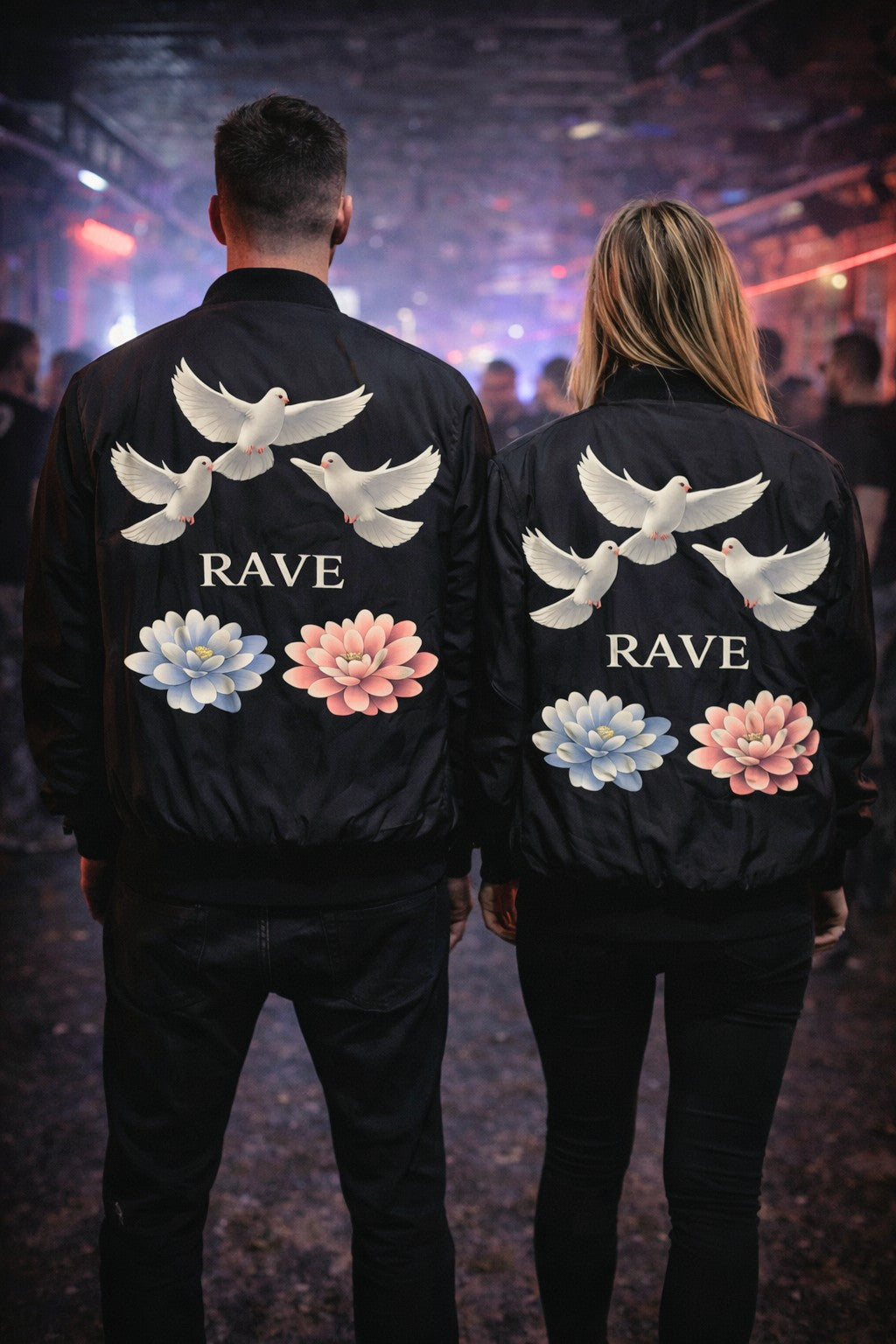 Rave Bomber Jacket — Doves & Blossoms Graphic Bomber