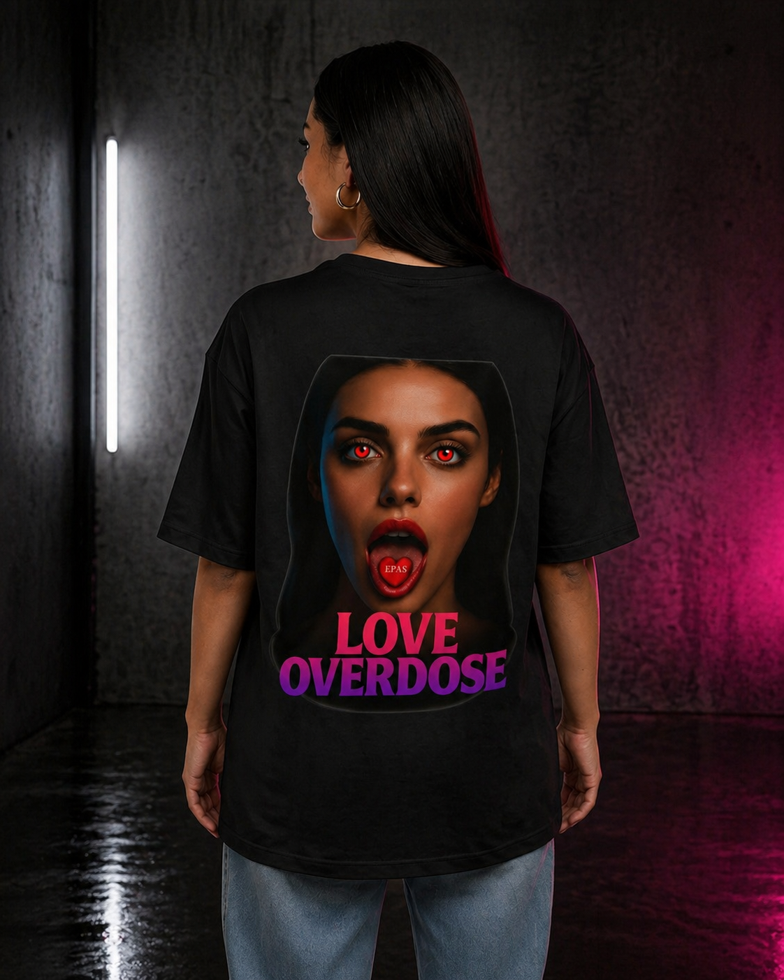 Love Overdose Tee — 'EPAS' Heart Graphic Oversized Shirt