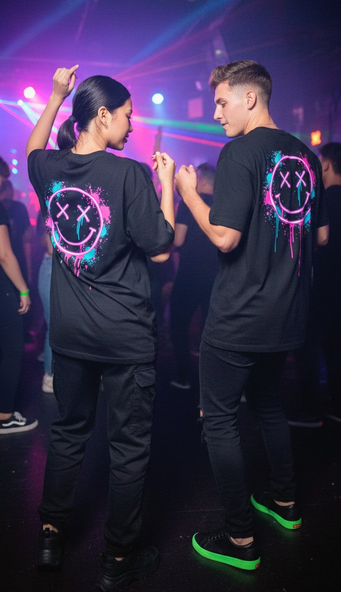 Oversized Tee — Neon Drip Smiley Graphic Tee