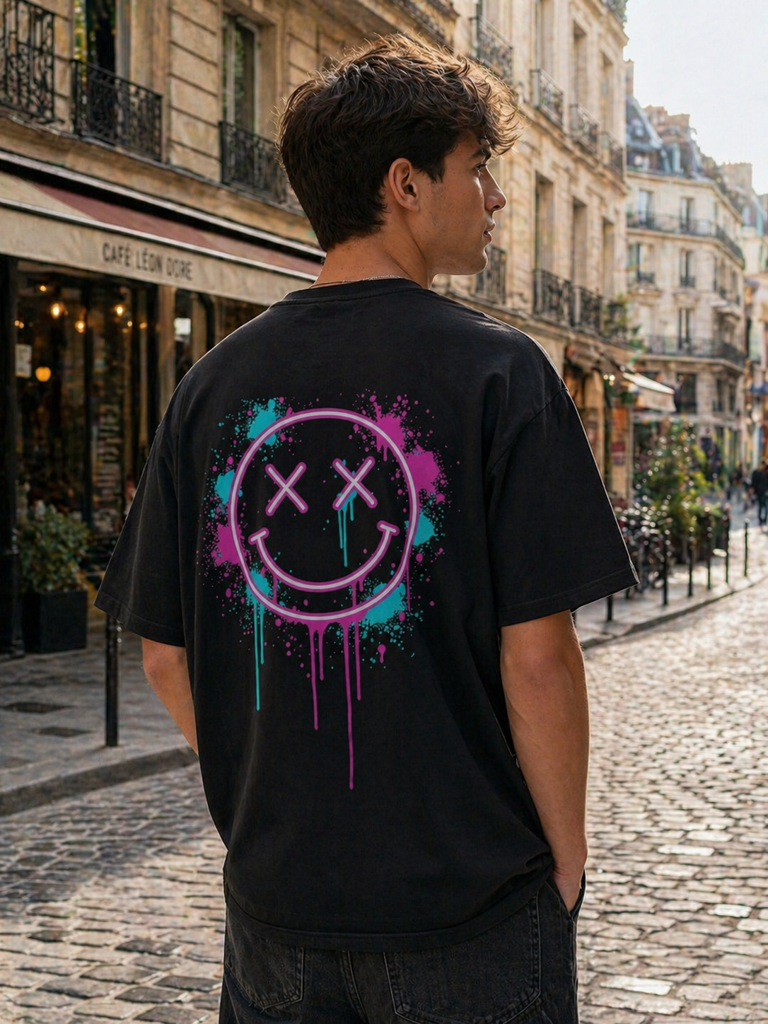 Oversized Tee — Neon Drip Smiley Graphic Tee