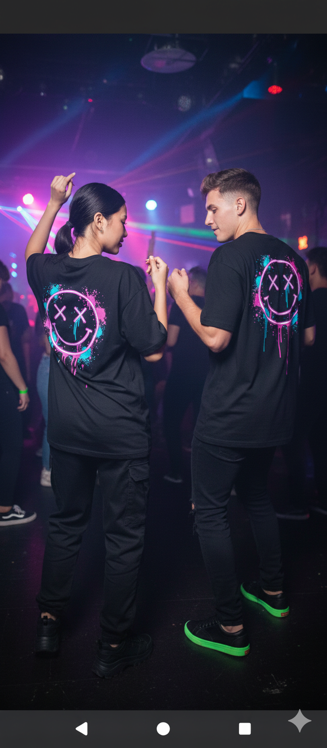 Oversized Tee — Neon Drip Smiley Graphic Tee