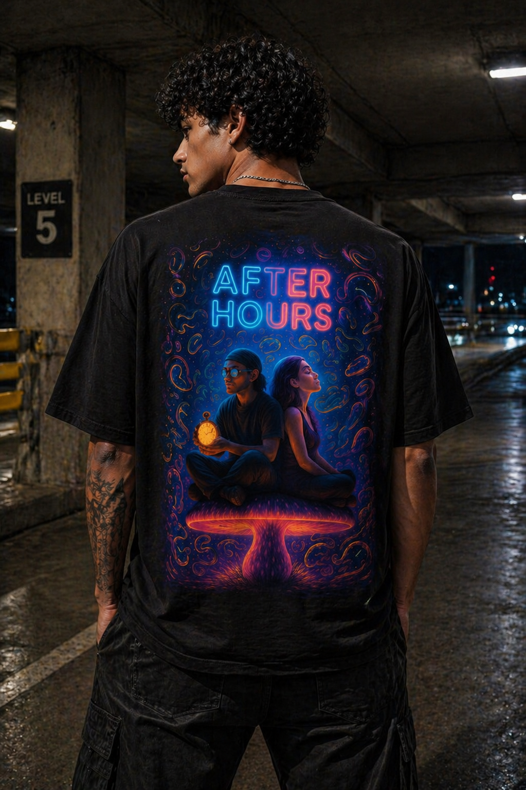 After Hours Graphic Tee — Retro Neon 'EPAS' Chest Logo, Late-Night Vibes