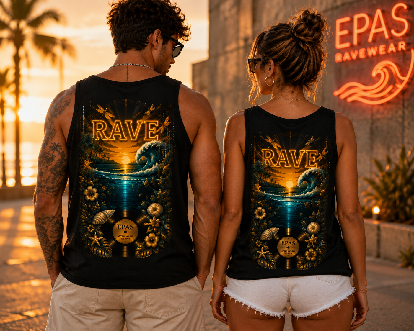 Sunset Vinyl Tank Top — Tropical Record Beach Graphic