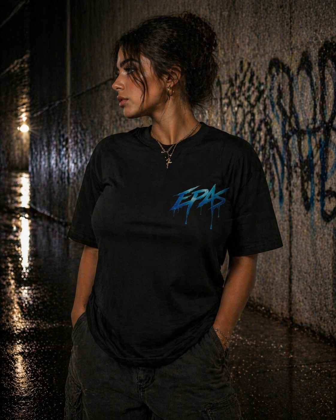 Oversized Tee — 'Mir Geht's Gut / Dauerregen' Blue Drip Graphic