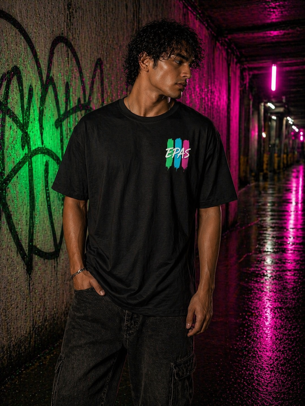 Rave Paint-Stripe Oversized Tee
