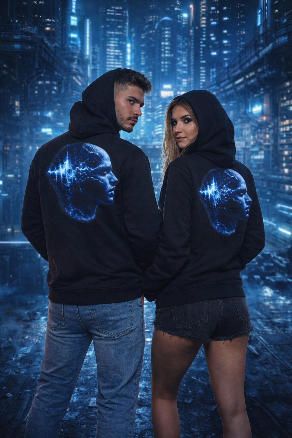 Neural Wave Hoodie — Electric Mind Graphic Back Pullover