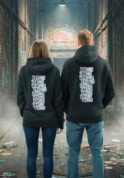 Distressed Vertical Text Hoodie — Minimal Grunge Graphic Pullover