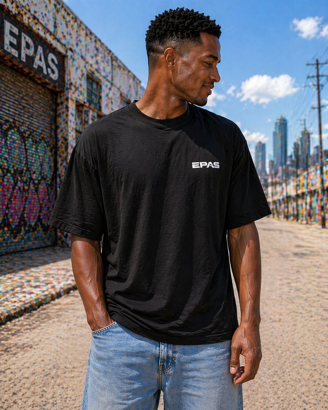 Oversized Tee — Neon Cyber Skull Graphic “EPAS” Streetwear