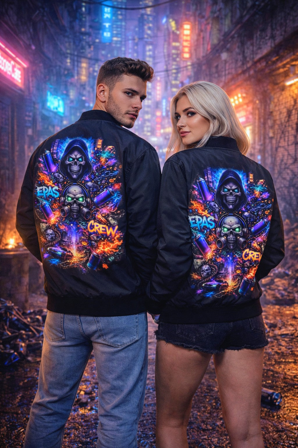 EPAS Crew Bomber Jacket — Neon Skull Streetwear AOP