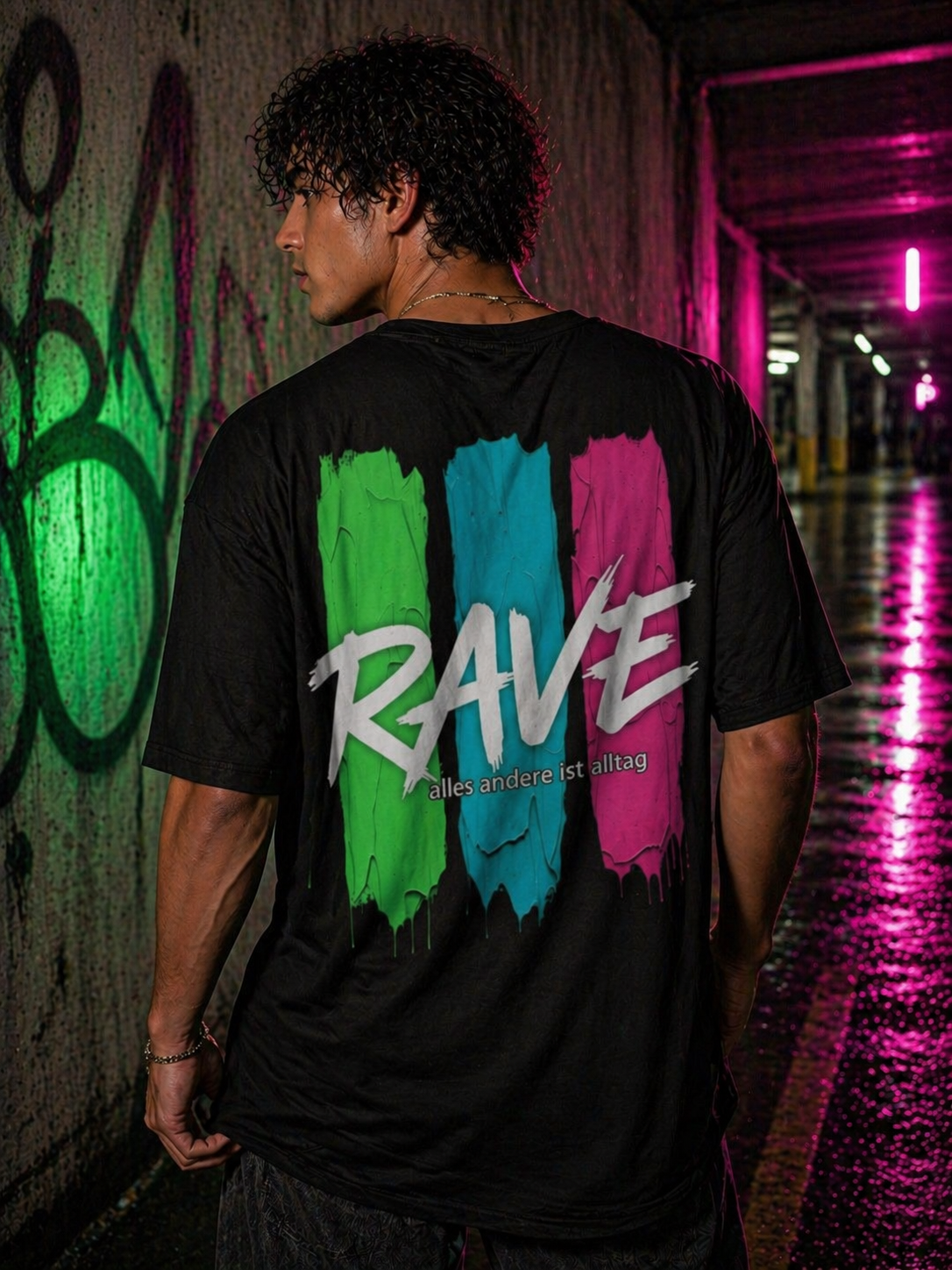 Rave Paint-Stripe Oversized Tee